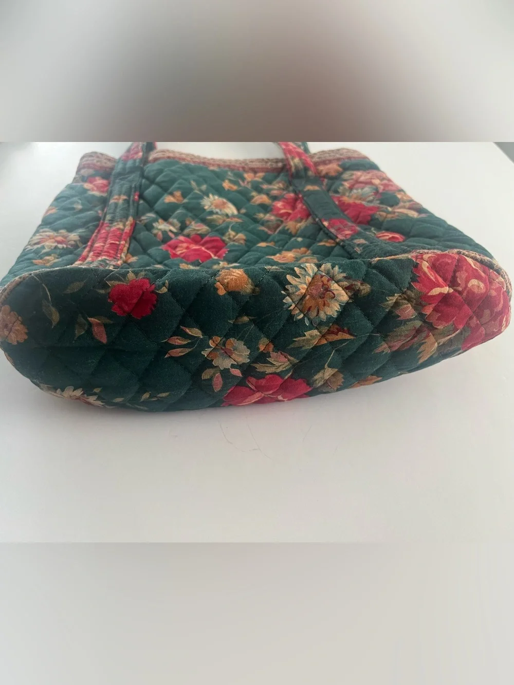 Vera Bradley Vintage 1987 Greenbriar Floral Quilted Tote Green Pink